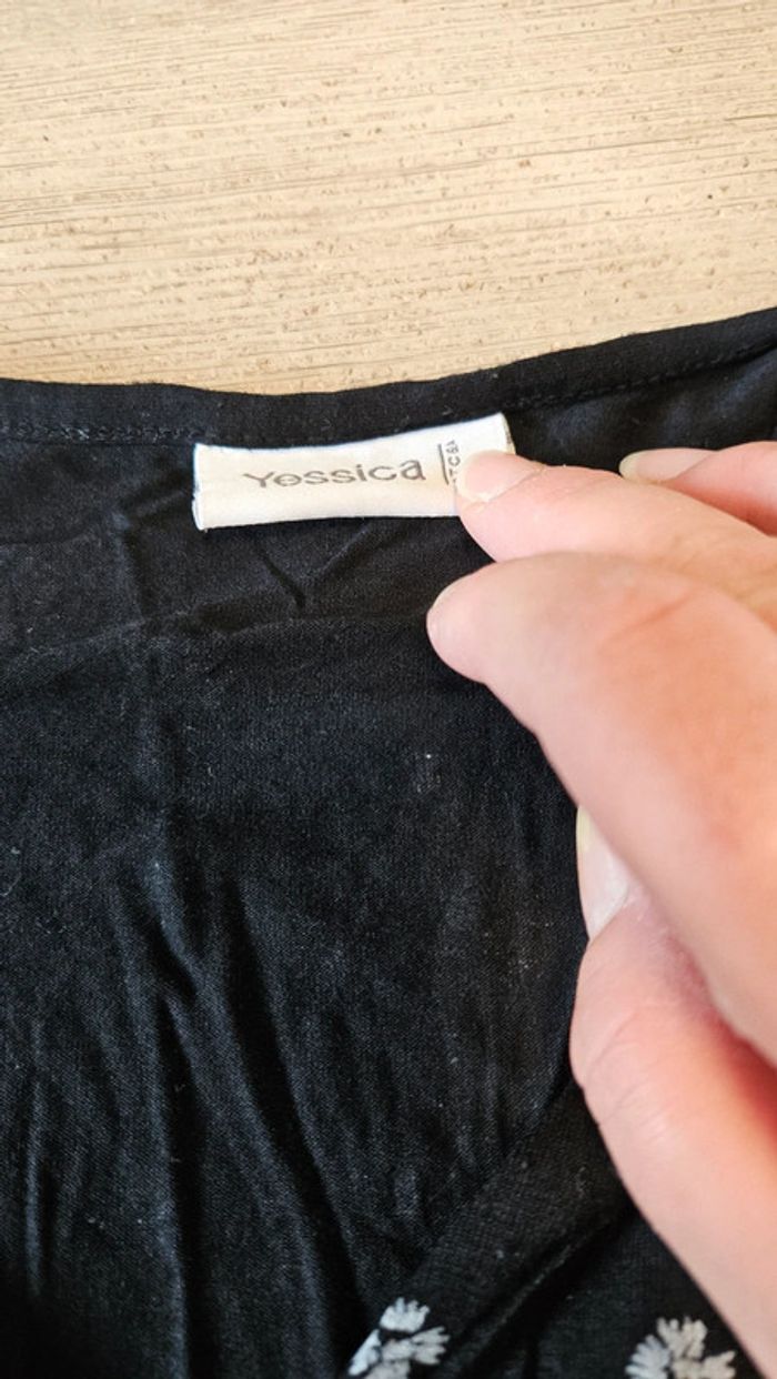 Blouse sans manche ceintrée noire à dessins blancs, Yessica, M, nickel - photo numéro 5