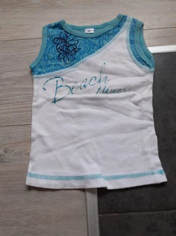 T shirt fille, sans manche turquoise et blanc, taille 2 ans