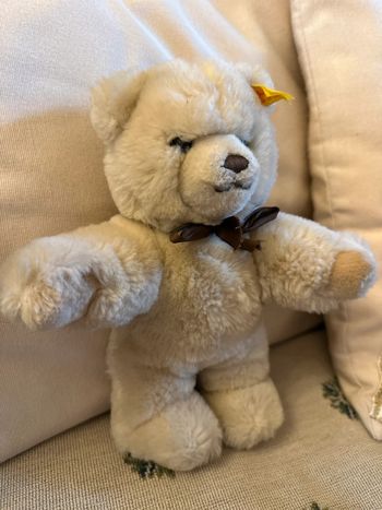 Ours ancien vintage Steiff peluche doudou debout 23cm crème miel noeud marron traditionnel