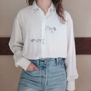 Chemisier blanc éléphanteaux brodés Marine Paris