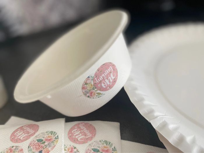 Lot vaisselle birthday thème fleuri champêtre one - photo numéro 4