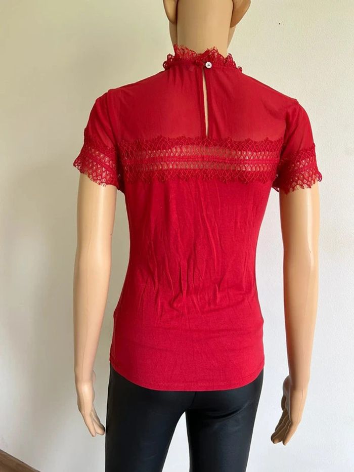 Top rouge à manches courtes avec dentelle Morgan taille M TBE (taille petit) - photo numéro 7