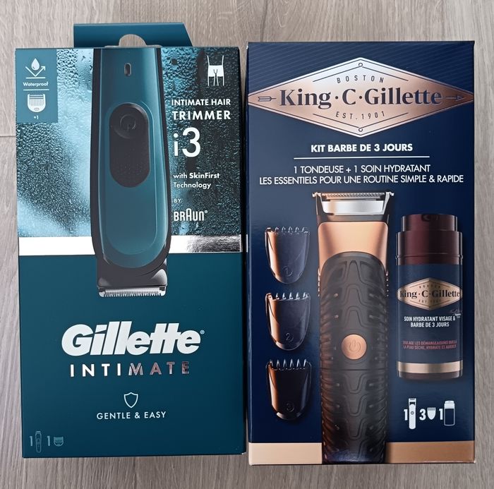 Lot Coffret Barbe Tondeuse Gillette + Tondeuse Pour Zone Intime Avec Sabot et Chargeur