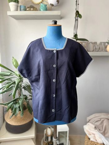 Blouse manche évasée - bleu marine - vintage des années 70 - taille 40/42 -