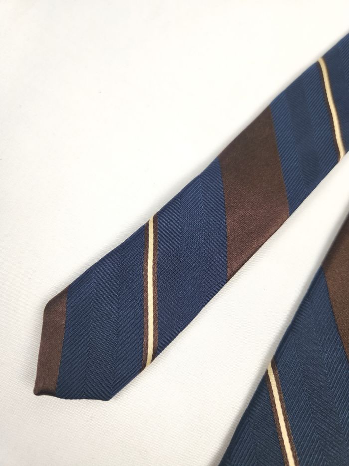 Cravate Homme Façonnable - 100% Soie - Bleu Marine & Brun - photo numéro 3