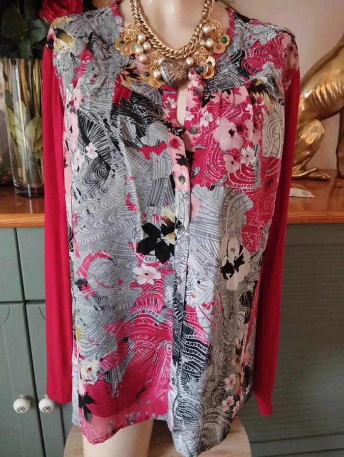 🌹 Blouse Fleurie Bi-Matière & Sequins Jac-Jac T42/44🌹 - photo numéro 3