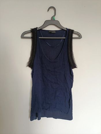 Débardeur bleu marine Zara W&B Collection avec tulle effiloché sur les épaules