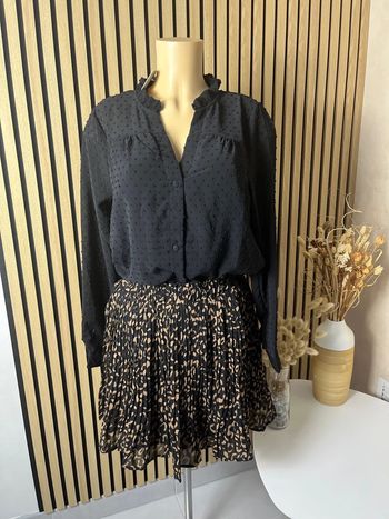 Jupe courte plissée camel et noire