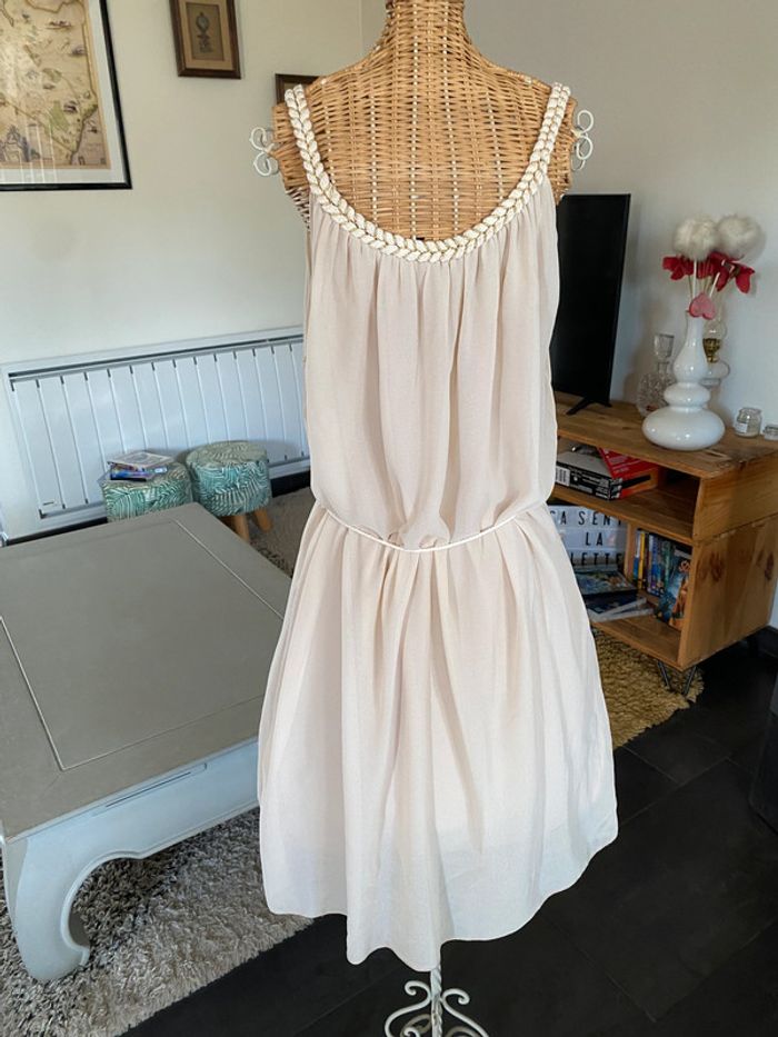 Robe été Made in France fluide beige / crème perlé avec col tressé taille S - photo numéro 5