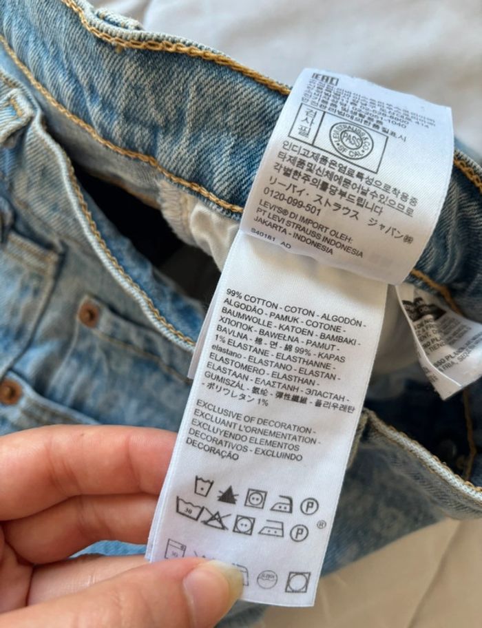 Short Levi’s Ribcage mini court W27 taille haute 36/38 S/M effet frangé imprimé logo bleu clair - photo numéro 7