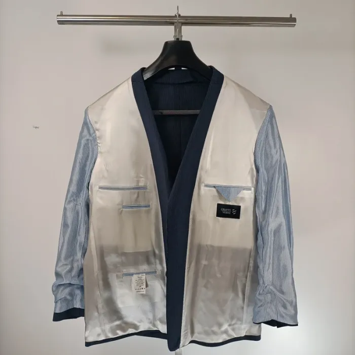 Veste de costume bleue à fines rayures blanches Griffe Noire Taille 52 A469 - photo numéro 12
