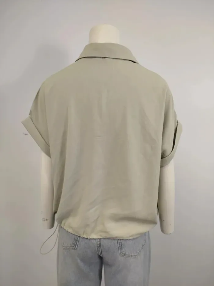 Top à manches courtes gris vert sauge large Taille L (A1002) - photo numéro 6