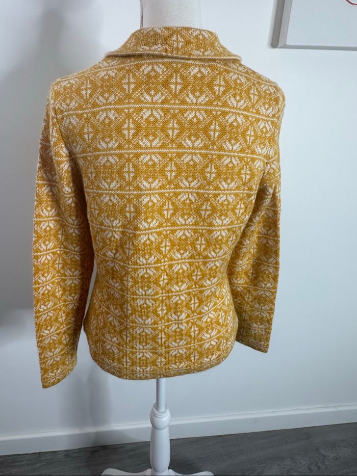 Cardigan en laine vierge jaune et blanc Madeleine T40 L - photo numéro 5