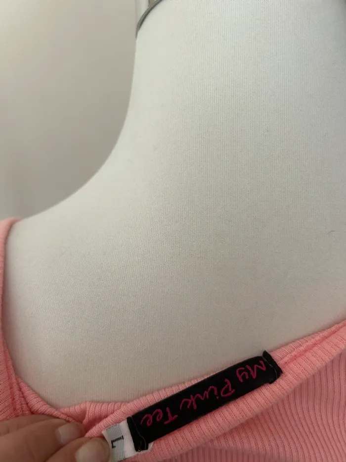 My pink tee T-shirt débardeur rose incrusté perle - photo numéro 7