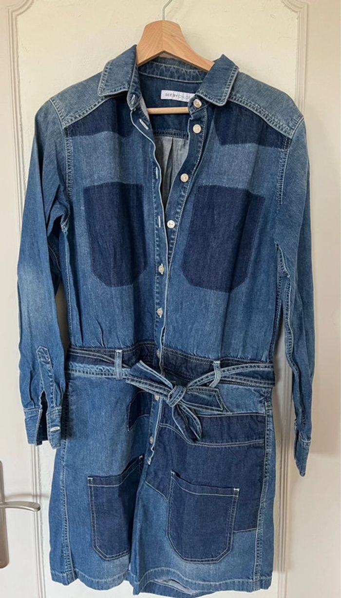 Combishort combinaison en jean See by Chloé – manches longues, ceinture à nouer, taille 38/40 - photo numéro 2
