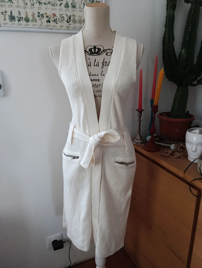 Robe / gilet maille écru ceinturé Georges Rech - photo numéro 5
