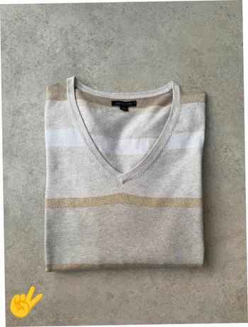 Pull Tommy Hilfiger Col V Taille L beige blanc Femme Women PULL199