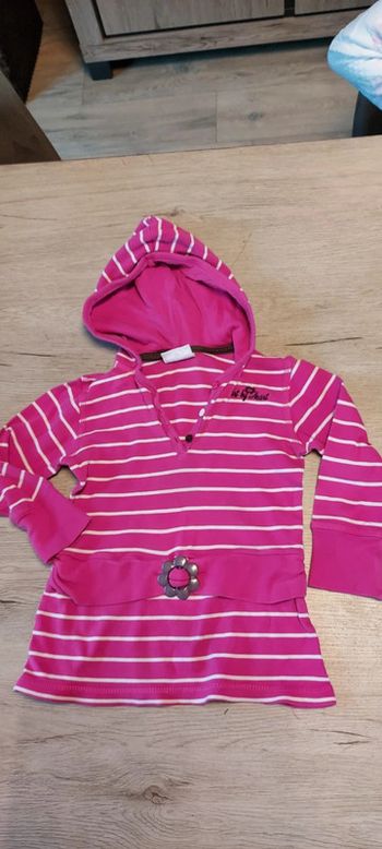 Tunique rose lignée blanche, à capuche, 3/4 ans, Dopodopo, bon état
