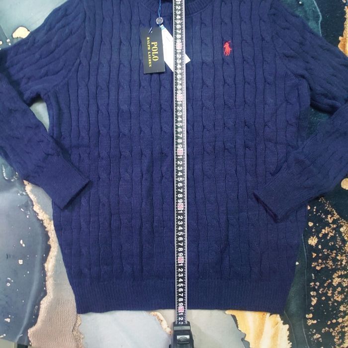 Pull torsadé col rond Polo Ralph Lauren bleu logo brodé rouge taille XL - photo numéro 7