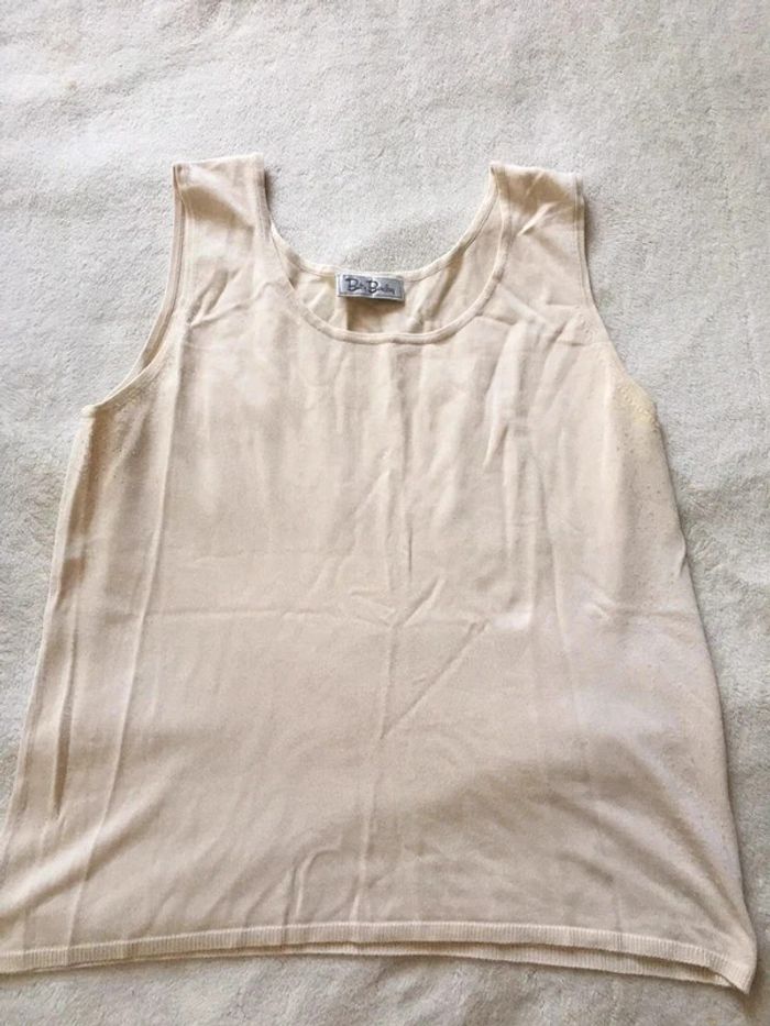 Haut débardeur beige crème à bretelles larges uni basique simple col rond - photo numéro 2
