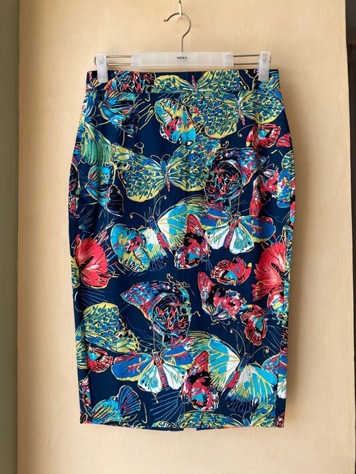 Jupe crayon à motifs papillon multicolore Karen M