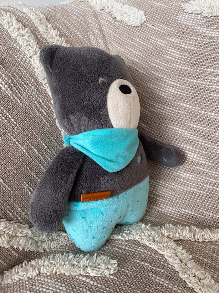 Peluche doudou 25cm MyHummy Premium bruit blanc Matt ours gris et bleu parfait état - photo numéro 2