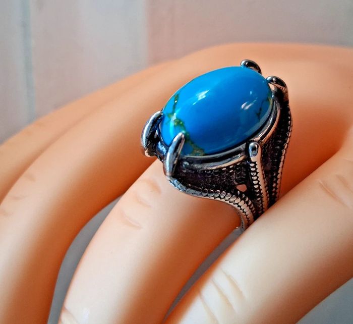 Grosse Bague a Griffes en acier inoxydable + Turquoise Taille 8 = France 57 = 18.1 mm - photo numéro 4