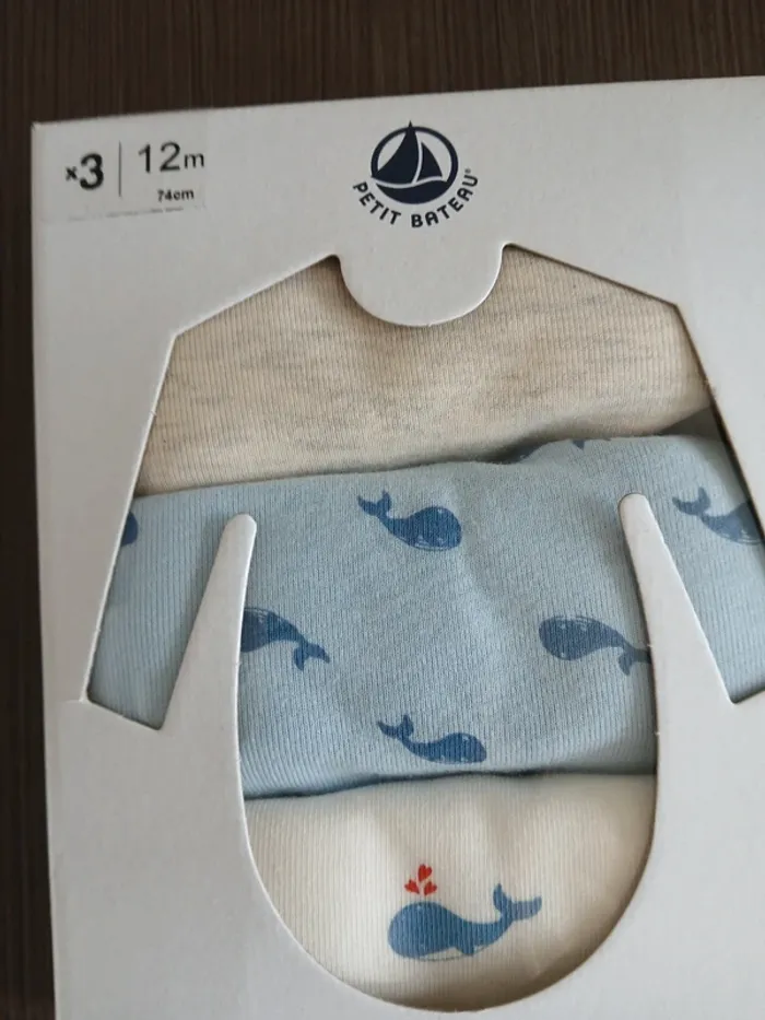 Lot de 3 bodies baleine manches longues garçon petit bateau 12 mois - photo numéro 2