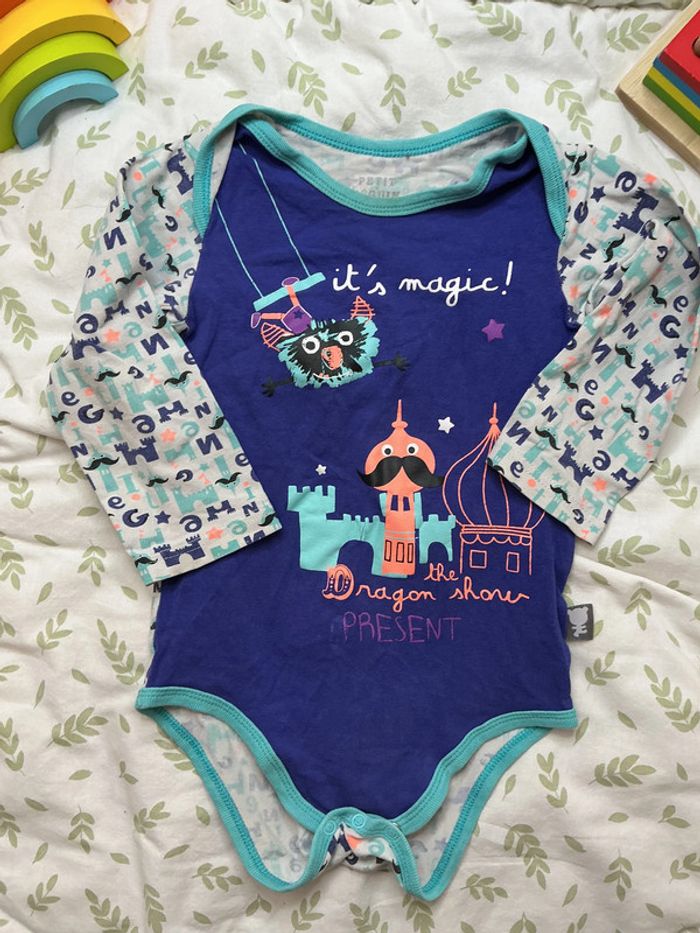 body manches longues gris et violet petit beguin 24 mois - photo numéro 3