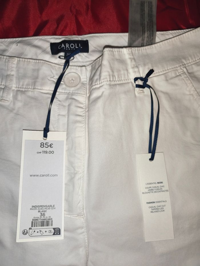 Pantalon droit blanc ourlets Caroll 36 Neuf - photo numéro 3