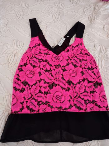 Top débardeur rose fluo en dentelle Sandro