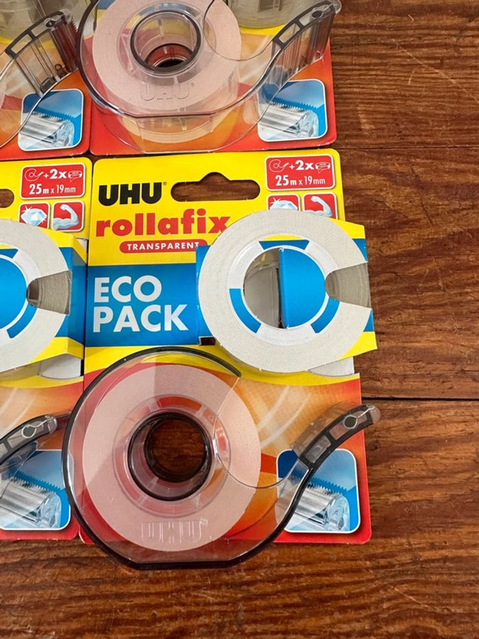 Lot de 6 dévidoirs 12 rouleaux de scotch ruban adhésif UHU rollafix transparent 25m - photo numéro 2