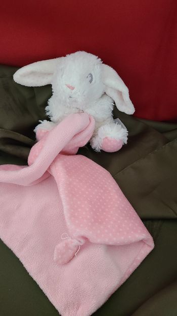 Doudou mouchoir Lapin Tex Baby Rose Blanc Pois