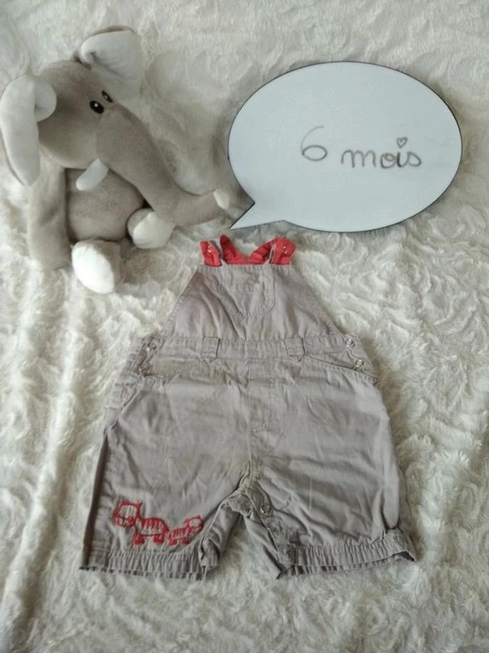 Salopette short Garçon 6 mois Âne Tissaia 100% coton