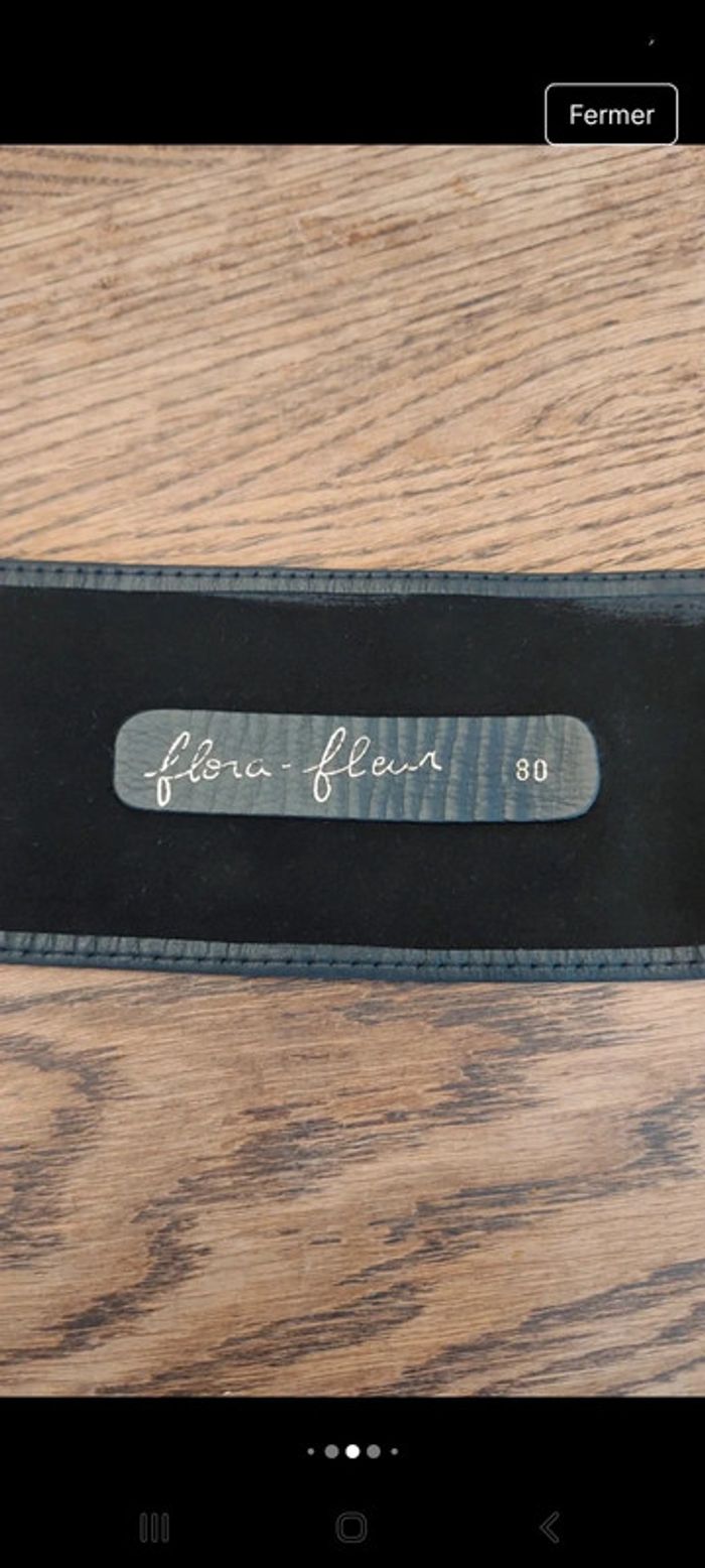 Ceinture large en cuir noir Flora Fleur 80cm - photo numéro 8