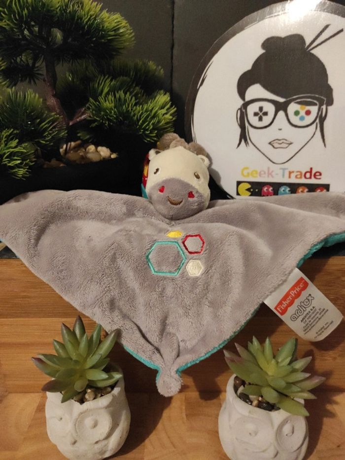Doudou Girafe Cheval Fisher Price Arditex Gris Mouchoir Plat #geektradedoudou