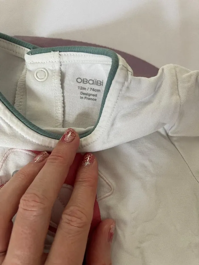 Ensemble pyjama haut et bas bébé fille Obaibi – Taille 12 mois - photo numéro 3