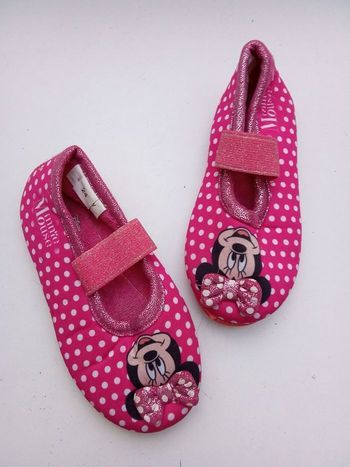 Chausson fille Disney Minnie taille 24, rose pois blanc, noeud, hiver, à enfiler, élastique