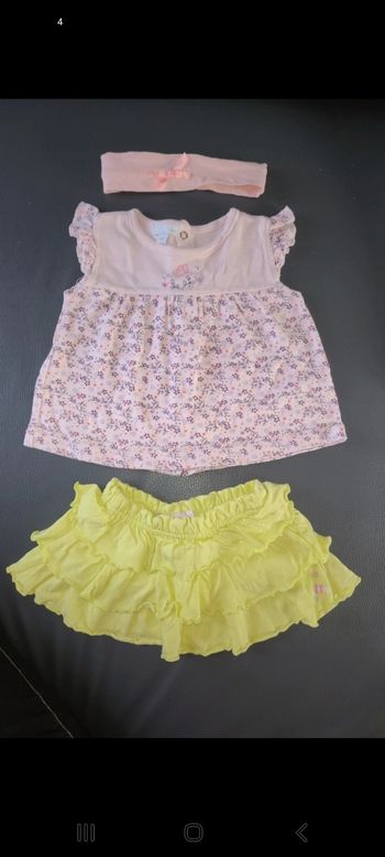 Ensemble jupe + tee-shirt + bandeau fille 6 mois