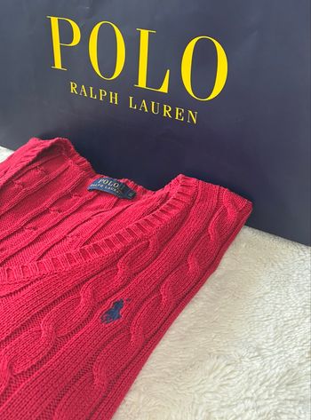 ❤️ Superbe Pull Torsade Neuf Ralph Lauren Rouge Logo Bleu Marine - Taille M/38