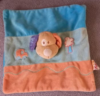 Doudou carré plat  chien - orange bleu - voiture- Doukidou