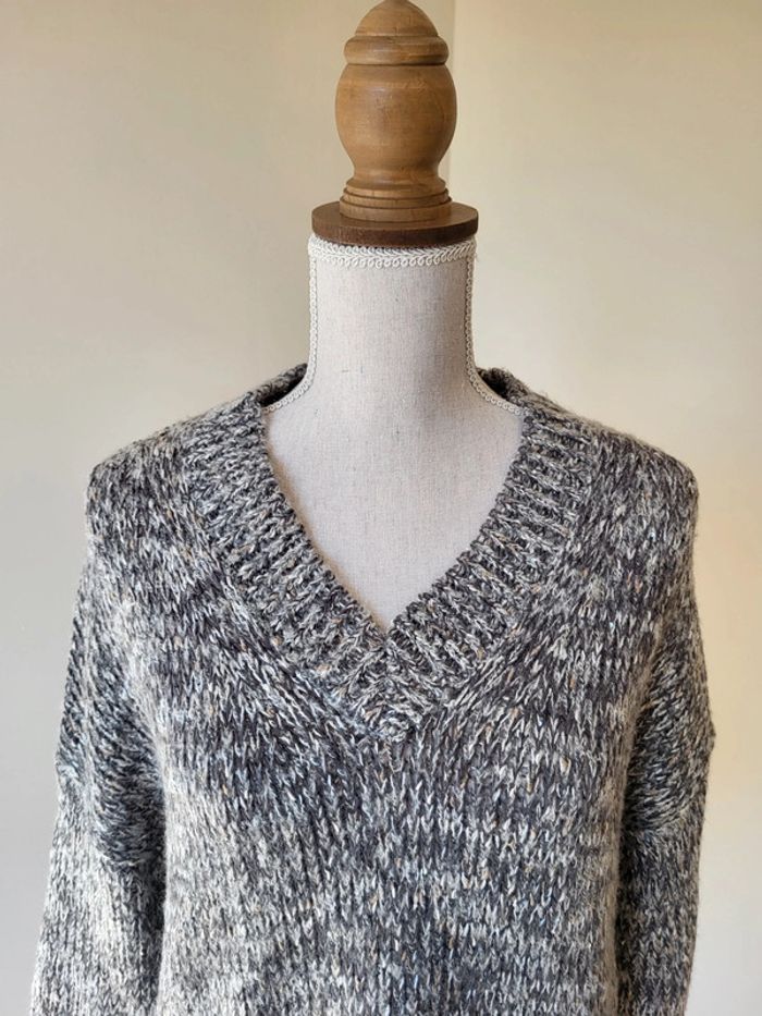 Pull col V gris beige chiné Springfield Taille S ou 36 - photo numéro 3