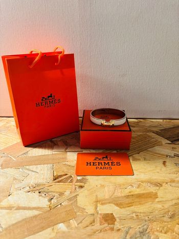 Bracelet Hermès Clic H – Blanc & palladium – Taille 18 cm