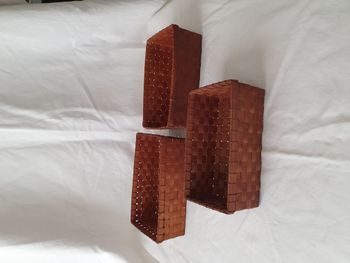 Lot de 3 petits paniers panières rectangulaires en rotin osier roseau Laos Neufs
