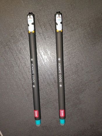 Lot de 2 stylos effaçables Legami turquoise pingouin neufs
