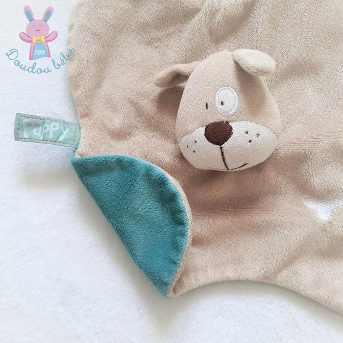 Doudou plat Chien beige blanc bleu os dentition Prémaman - photo numéro 2