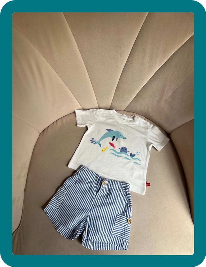 Ensemble short seersucker et t-shirt 12 mois - Barcelona End - photo numéro 2