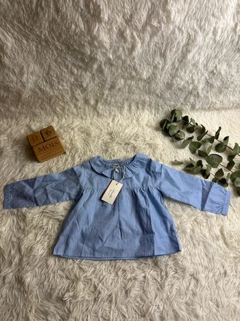 Blouse bleue à col Acanthe taille 6 mois