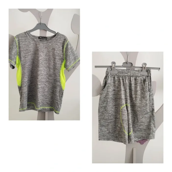 Ensemble short tee-shirt gris et jaune Shialy taille 12 ans