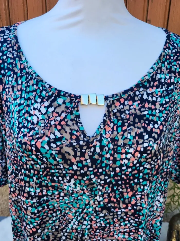 Blouse fluide tacheté bleu marine multicolore la maison du jersey taille 52 - photo numéro 4